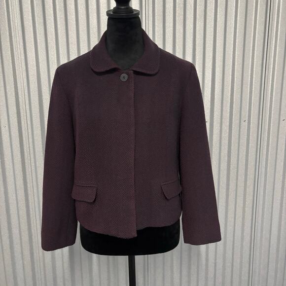 Pendleton Wool Blend Jacket Petite 14 Maroon Plum Herringbone Blazer Lined - Picture 1 of 9